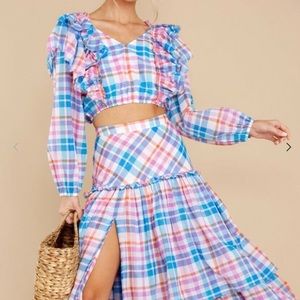 🆕LoveShackFancy Malibu Dream Plaid Skirt Set Nilo Top Siz:0 Andrea Skirt Size:2